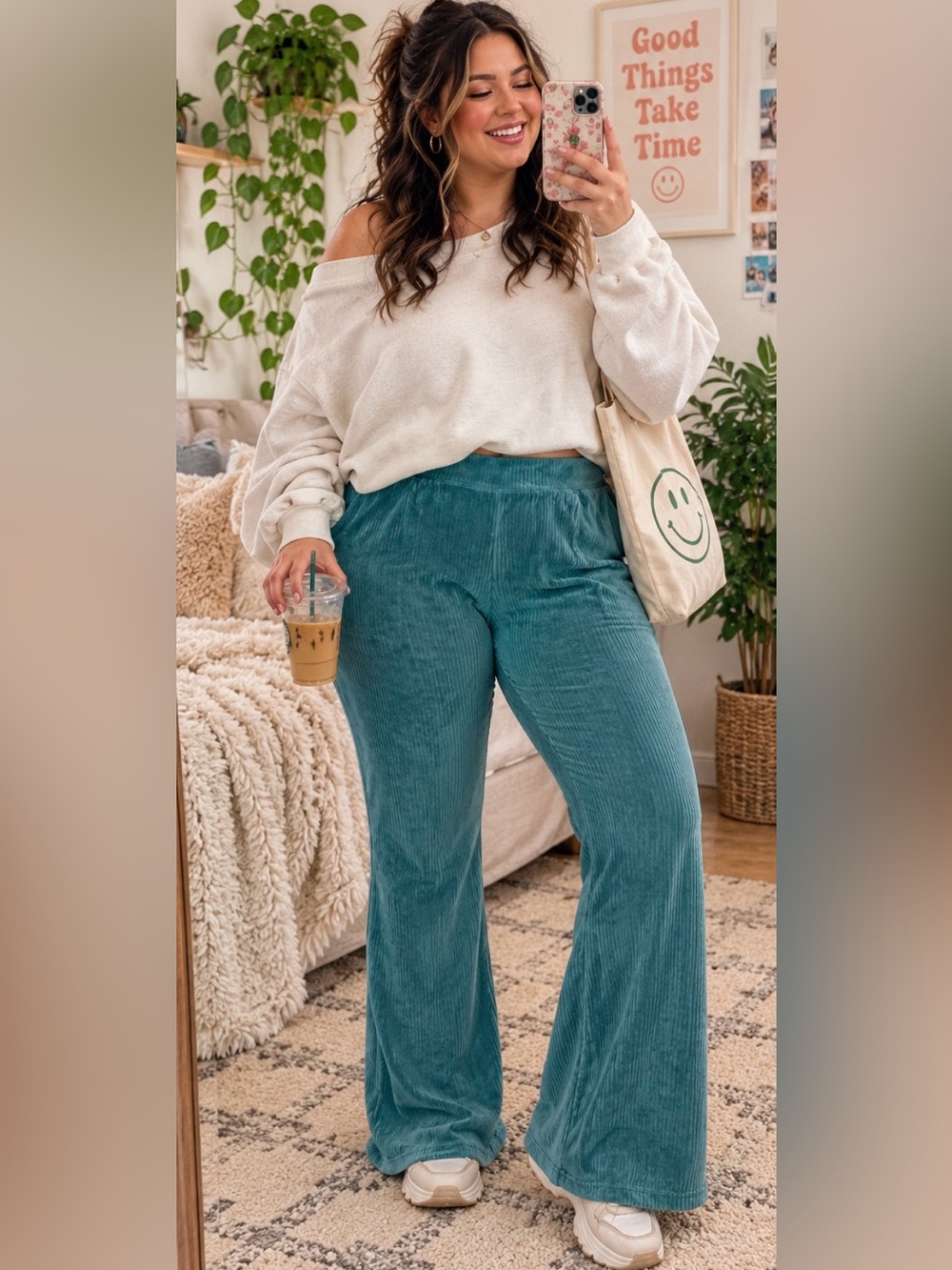 Freely Teal Velour Flare Pants Large Ribbed Y2K